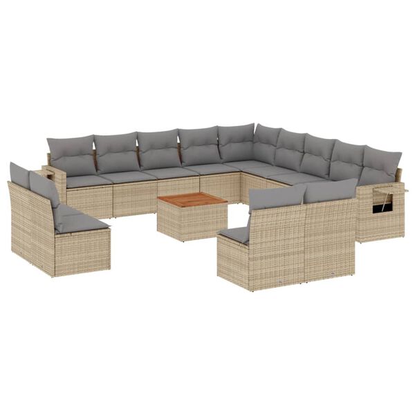 vidaXL Garden Sofa Set Beige PE Rattan Large Modular Garden Sofa Set