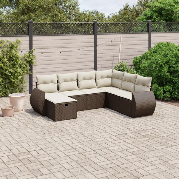 vidaXL Garden Sofa Set Brown PE Rattan, Steel Large Modular