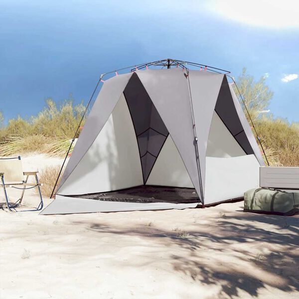 vidaXL Beach Tent 4-Person Gray Quick Release Waterproof