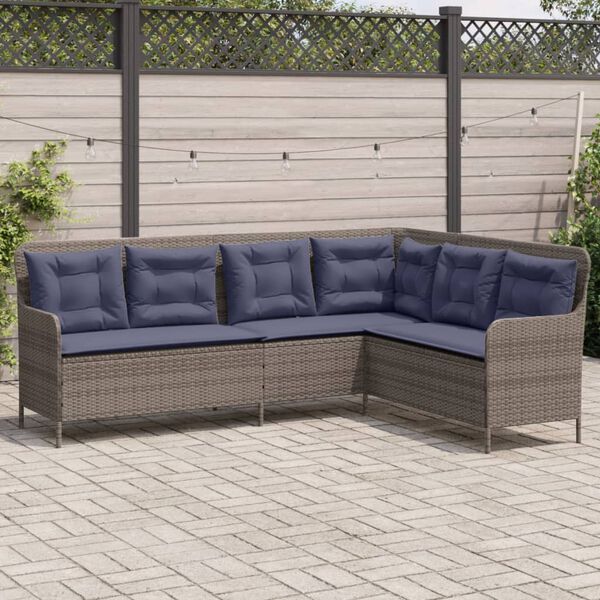 vidaXL Patio Sofa Gray Poly Rattan, Powder-Coated Steel L-Shaped, 5-seater
