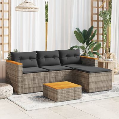vidaXL 3 Piece Patio Sofa Set with Cushions Gray Poly Rattan