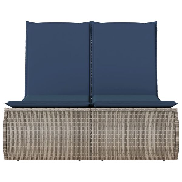 vidaXL Double Sun Lounger with Cushions Gray Poly Rattan