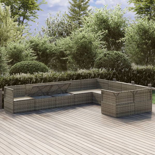 vidaXL Garden Lounge Set Gray PE rattan, powder-coated steel, polyester, PVC