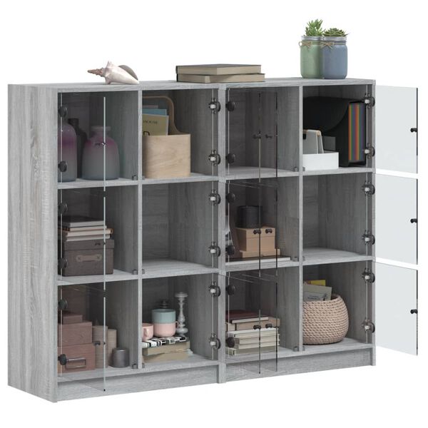 vidaXL Bookcase Grey Sonoma Engineered wood, Glass Large Bookcase