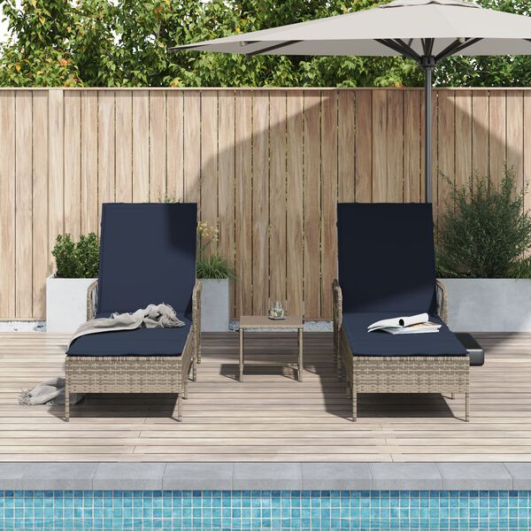vidaXL Sun lounger Reclining 2 pcs Gray 35 x 35 x 32cm poly rattan