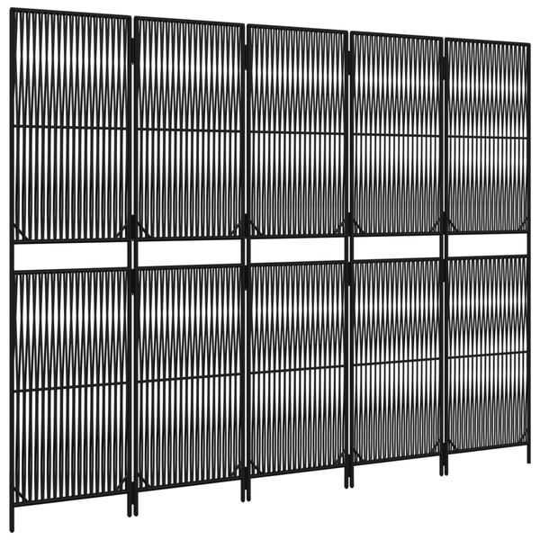 vidaXL Room Divider 5 Panels Black Poly Rattan