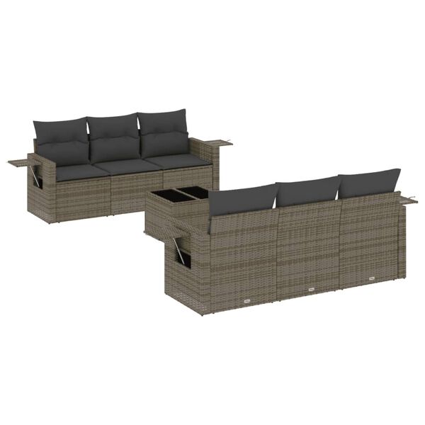 vidaXL Garden Sofa Set Grey PE rattan 7 Piece Foldable Garden Sofa Set
