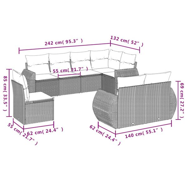 vidaXL Garden Sofa Set Light grey, Dark grey