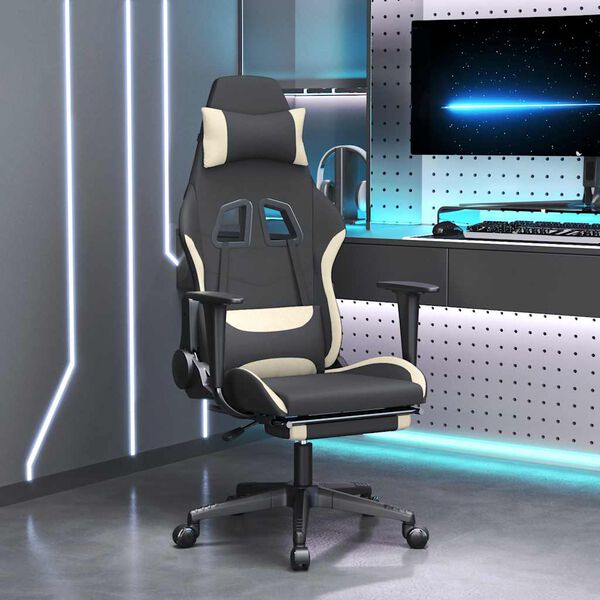 vidaXL Gaming Chair Black and Cream Fabric (100% polyester), Metal, Plywood