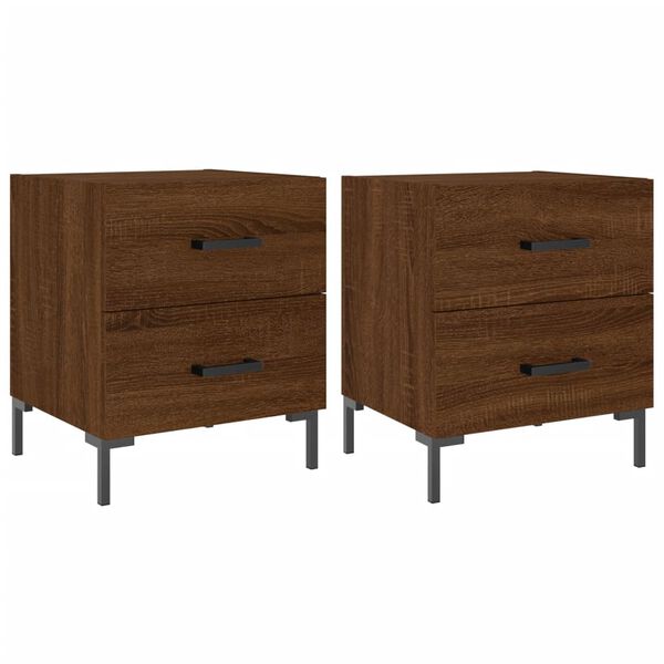 vidaXL Bedside Cabinet Set of 2 Brown oak Engineered wood, Iron