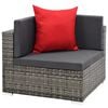 vidaXL Sofa Set Grey rattan, Dark grey cushion, Red pillow
