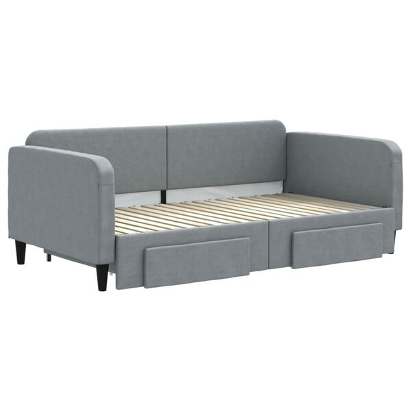 vidaXL Daybed With Trundle Light Grey Fabric Single