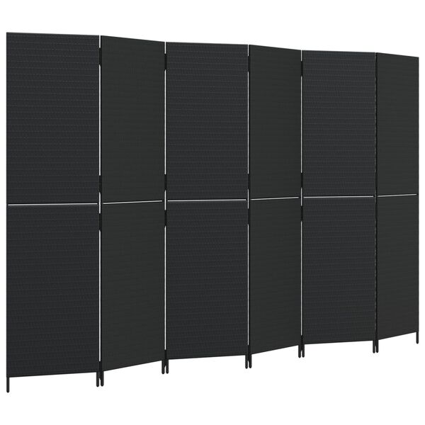 vidaXL Room Divider 6 Panels Black Poly Rattan