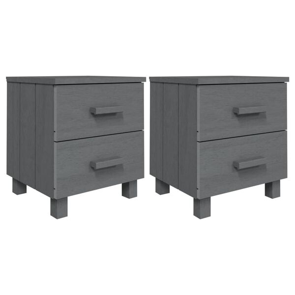 vidaXL Bedside Cabinet Set of 2 Dark Grey Solid Pinewood, MDF