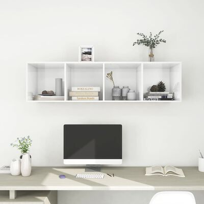 vidaXL Wall-mounted TV Cabinet High Gloss White 14.6"x14.6"x56.1" Engineered Wood