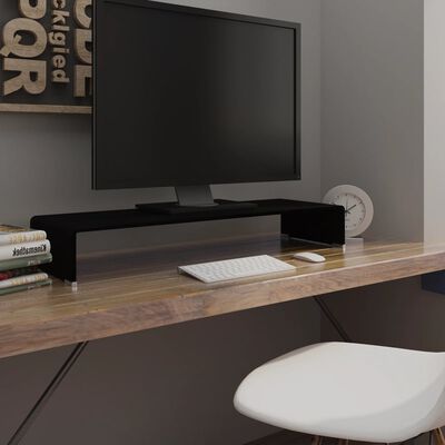 vidaXL TV Stand/Monitor Riser Glass Black 35.4"x11.8"x5.1"