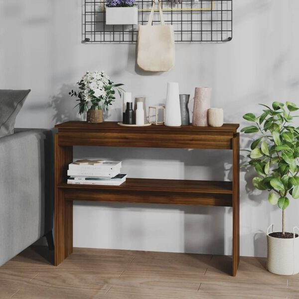 vidaXL Console Table Brown Oak Engineered Wood Narrow Decorative Inlays