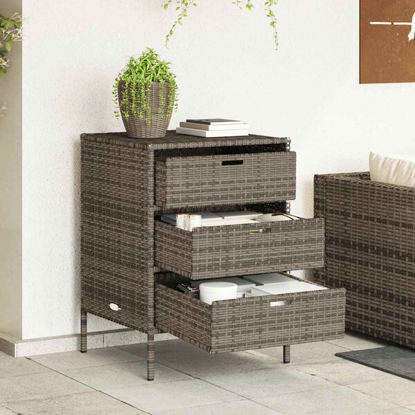 vidaXL Garden Storage Cabinet Gray PE Rattan, Powder-Coated Steel Medium