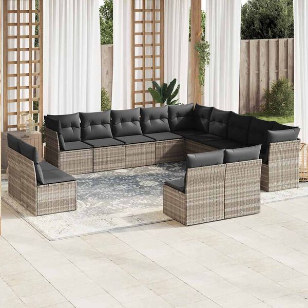 vidaXL Garden Sofa Set Light Grey PE rattan, Polyester, Powder-coated steel