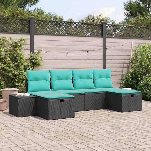 vidaXL Garden Sofa Set with Pillow 6 pcs Black Poly rattan