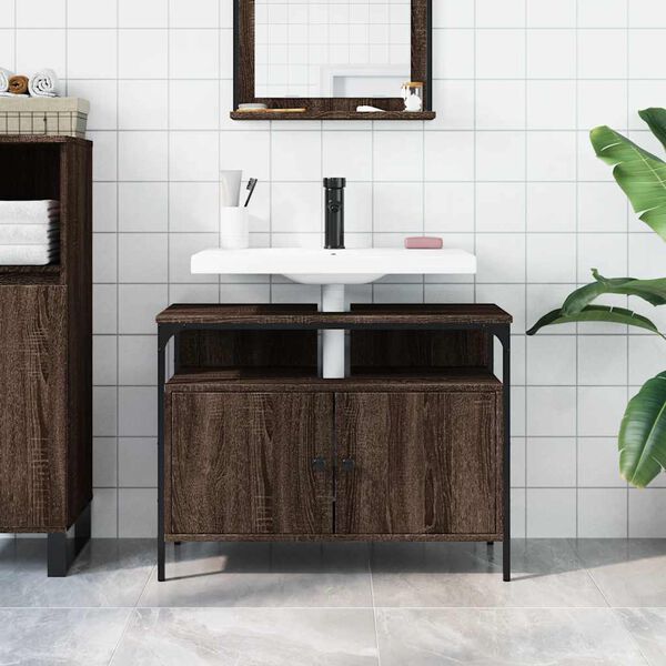 vidaXL Bathroom Sink Cabinet Brown oak Engineered wood, coated steel