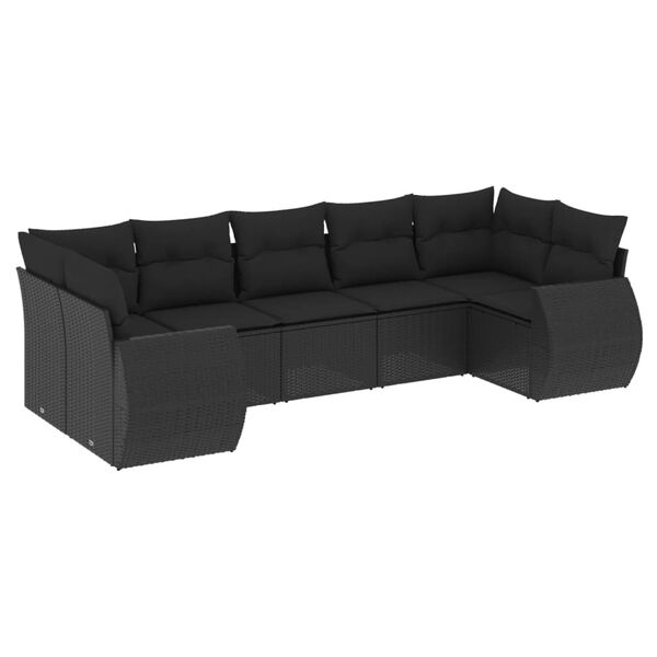 vidaXL Garden Sofa Set Black Poly Rattan, Powder-Coated Steel, Polyester