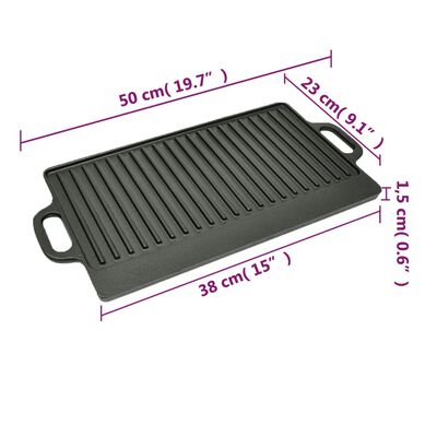 vidaXL Grill Platter Cast Iron Reversible 19.7" x 9.1"