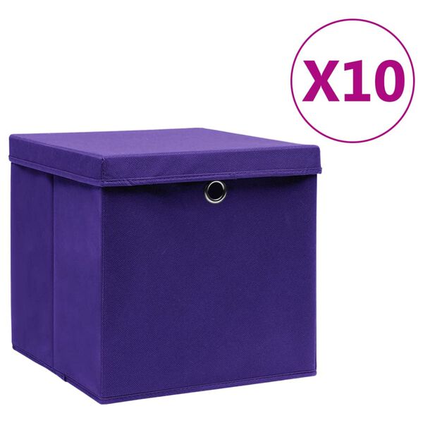 vidaXL Storage Box Set of 10 Purple Non-woven Fabric Compact Foldable