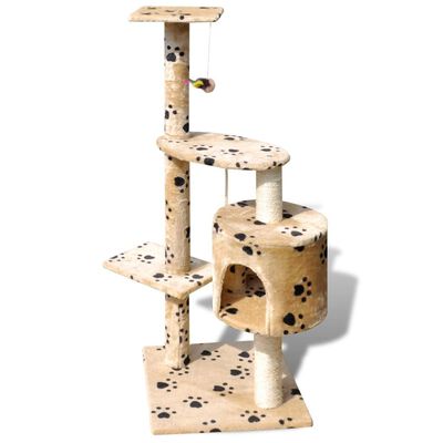 Cat Tree Scratching Post 45" 1 Condo Beige with Paw Prints