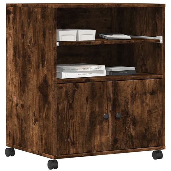 vidaXL Printer Stand with Wheels Smoked Oak 23.6"x18.9"x29.1"