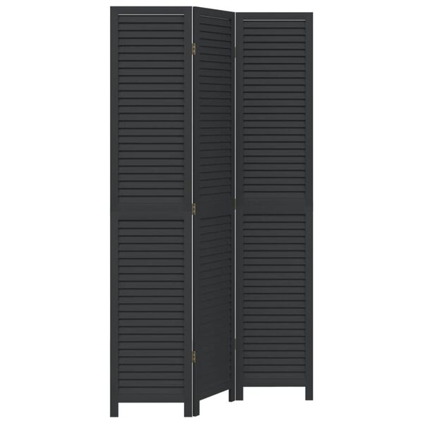 vidaXL Room Divider 3 Panels Black Solid Wood Paulownia
