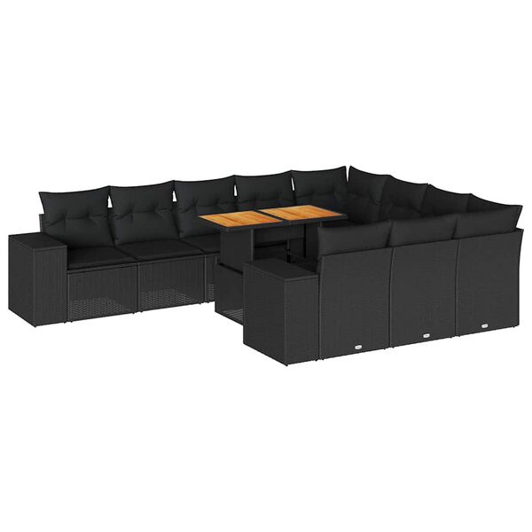 vidaXL Garden Sofa Set Black PE rattan Large Adjustable Feet