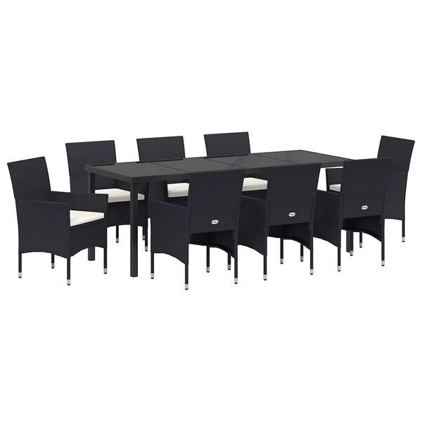 vidaXL Garden Dining Set with Cushion 9 pcs Black Poly Rattan
