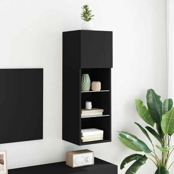 vidaXL TV Cabinet Black Engineered wood, Glass Medium TV Cabinet
