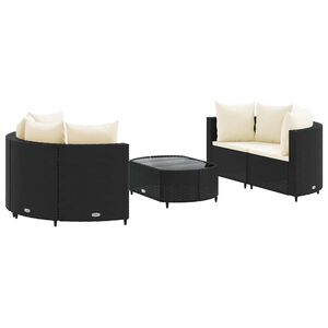 vidaXL Patio Sofa Set Set of 5 Black PE rattan, Cream white cushions