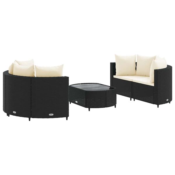 vidaXL Patio Sofa Set Set of 5 Black PE rattan, Cream white cushions