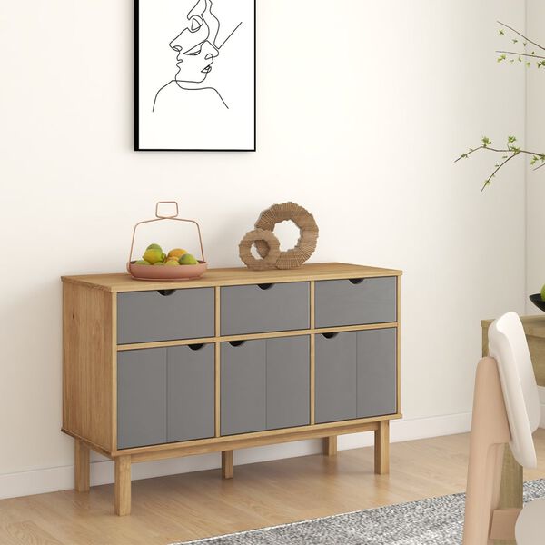 vidaXL Sideboard Brown and grey Solid pine wood, engineered wood Medium