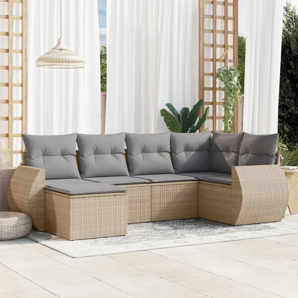 vidaXL Garden Sofa Set Beige PE rattan, Powder-coated steel, 100% polyester