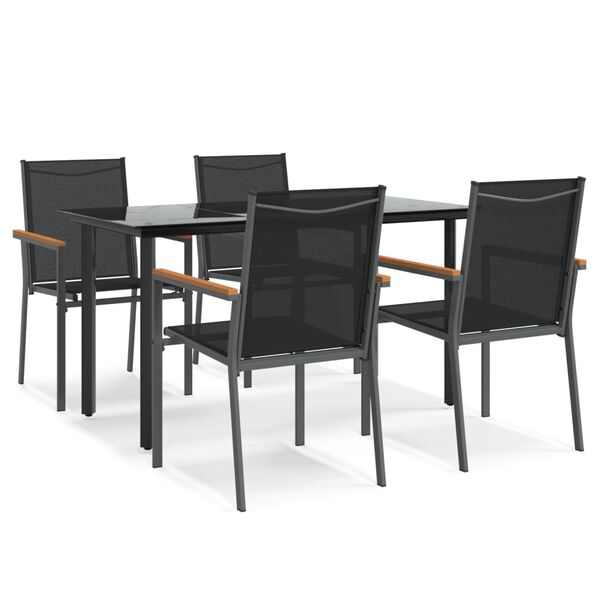 vidaXL 5 Piece Patio Dining Set Black Textilene and Steel