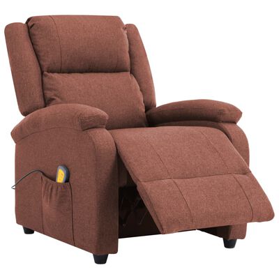 Brown upholstered reclining chair with extended footrest.