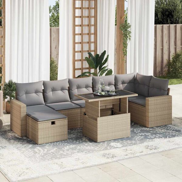 vidaXL Garden Sofa Set Beige PE Rattan 8 Piece Set Modular