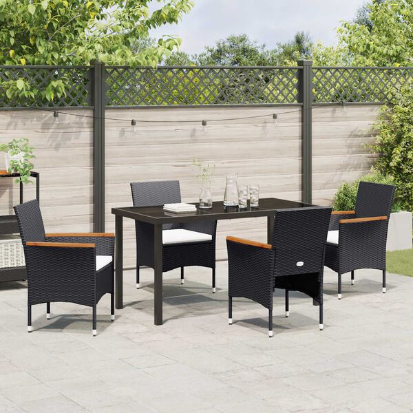 vidaXL Garden Dining Set with Cushion 5 pcs Black Poly Rattan