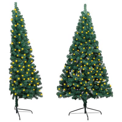 vidaXL Artificial Half Christmas Tree with LED&Stand Green 82.7" PVC