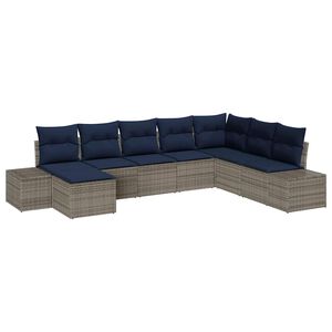 vidaXL Garden Sofa Set with Cushion 8 pcs Grey Poly Rattan