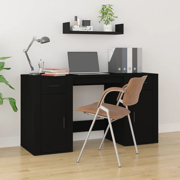 vidaXL Desk With Cabinet Black Engineered wood Medium Desk With Cabinet