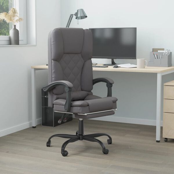 vidaXL Massage Office Chair Gray Faux leather, metal, plywood Medium