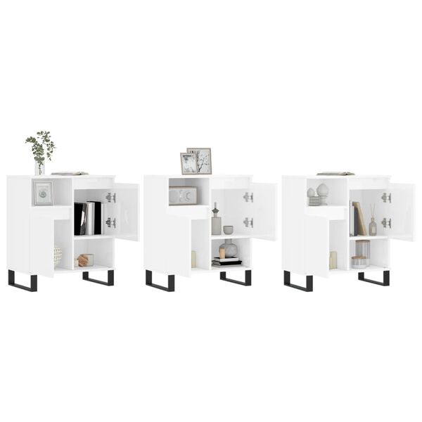 vidaXL Sideboard Set of 3 High gloss white Engineered wood, metal Large