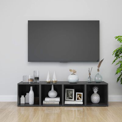 vidaXL TV Cabinets 2 pcs High Gloss Gray 14.6"x13.8"x14.6" Chipboard
