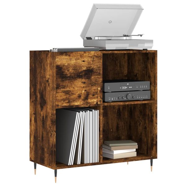 vidaXL Record Cabinet Smoked Oak Engineered Wood, Iron