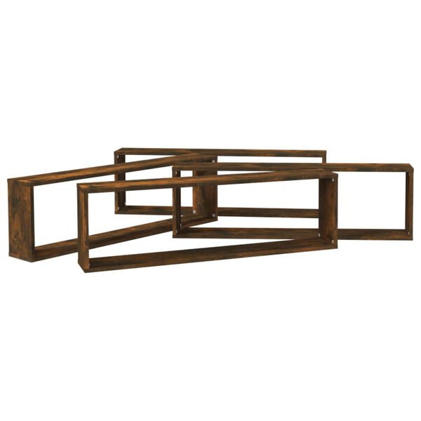 vidaXL Wall Cube Shelf Set of 4 Smoked Oak Engineered Wood Standard